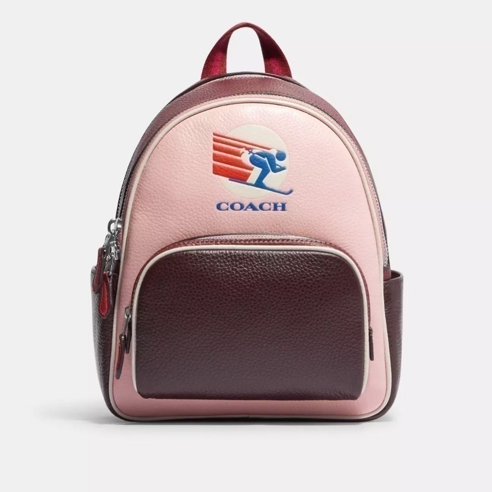 Coach โข Mini Court Backpack In Colorblock Ski Speed Graphic Powder Pink Multi - Picture 2 of 16